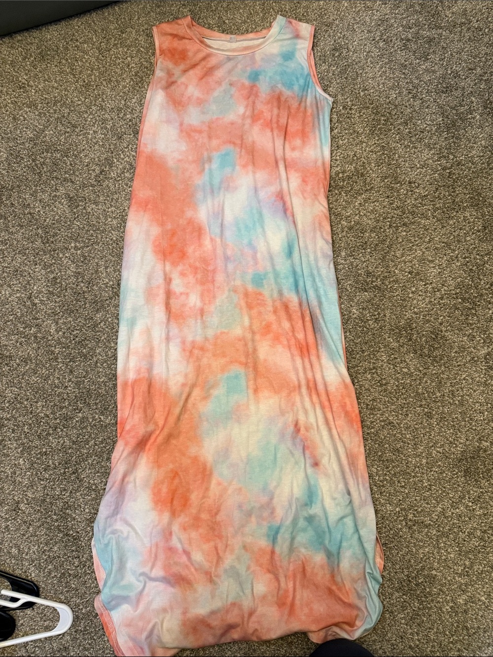 Tie-Dye Sleeveless Maxi Dress in Coral & Aqua